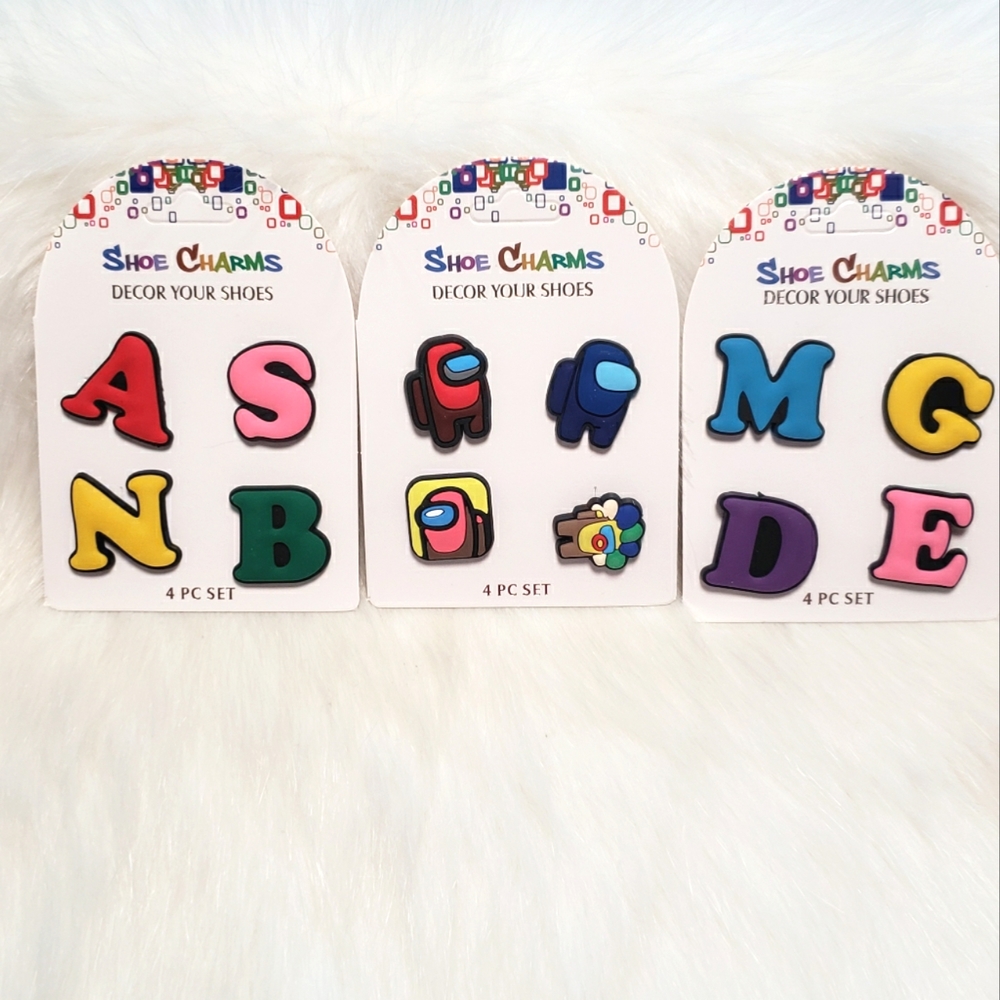 Crocs shoe charms.  Among us/letters crocs shoe charms.